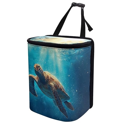 Talayituse Sea Turtle Print Car Trash Can with Lid, Leak Proof Auto Trash Bag Hanging Vehicle Garbage Can Multipurpose Storage Container for Back Seat Road Trip