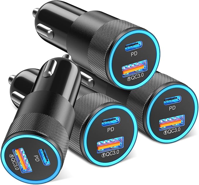 USB C Car Charger Fast Charging 4Pack, Cigarette Lighter Adapter 38W, Boxeroo Multi Port PD/QC 3.0 Cargador para Carro, Dual USBC & USB-A Car Outlet for iPhone 16/15/14/13/Pro Max, Samsung