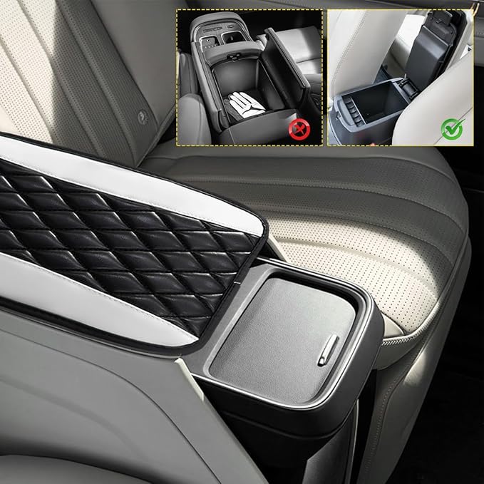 Car Center Console Cushion Pad, 12.6"×7.5" Waterproof Leather Armrest Seat Box Cover Protector, Soft Comfortable Anti-Scratch Arm Rest Console Pad for Most Cars Trucks SUVs (Black & White)
