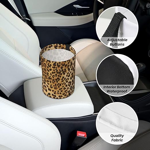 KXWQTRDD Car Garbage Bag Brown Leopard Mini Car Trash Bin Portable Collapsible Waterproof Rubbish Bag for Car Accessories Back Front Seat Cup Holder