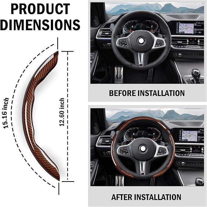 LevChall 3-Piece Carbon Fiber Steering Wheel Cover, Anti-Slip & Segmented Thin Design for Comfort Grip, Universal Fit 99% Cars SUV Truck,Brown