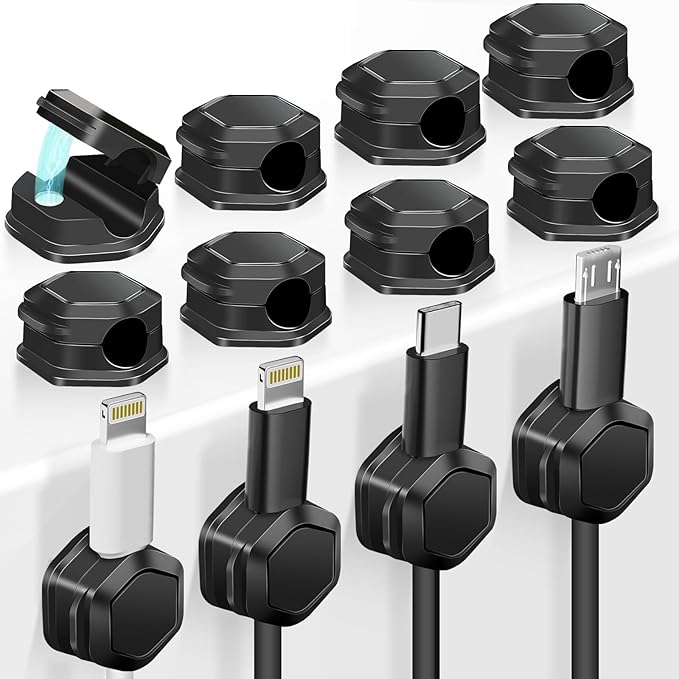 12Pack Magnetic Cable Clips - Cord Holder - Cord Organizer for Desk - Magnetic Cord Organizer, Adhesive Wire Holder Keeper Organizer for Desk, Nightstand, Phone Charger, Computer, Home, Office, Car