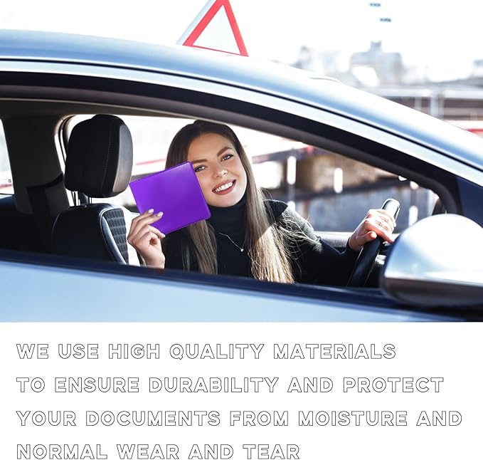 Ziciner 2PCS Car Registration and Insurance Holder, 5.2"× 4.7" Leather Auto Glove Box Organizer with Closure, Essential Car Document Holder for Card, Driver License (Purple)
