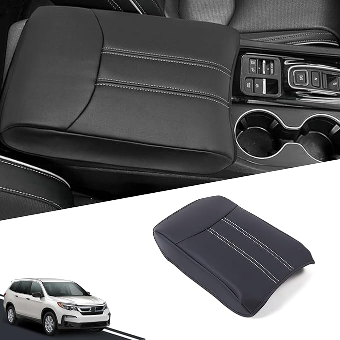 Center Console Armrest Cover for Honda Pilot 2023-2025/ Ridgeline 2024-2025/ Passport 2024-2026, Leather Armrest Lid Cushion Pad Armrest Seat Box Cover Mat (Black)