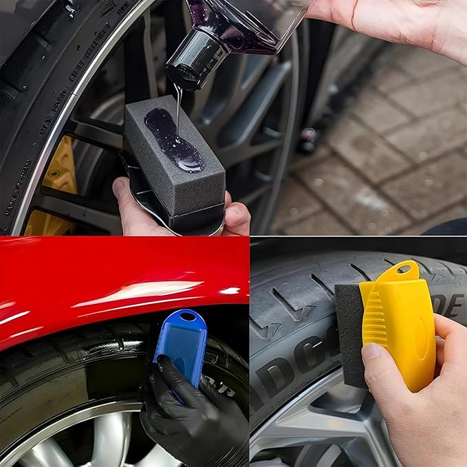 BESULEN 2 Pcs Tire Contour Dressing Applicator, Car Wheel Dressing Shine Sponge with Lid, Polishing Sponge Wax Buffing Pads for Auto, Foam Brush with Cover, Automotive Cleaning Accessories (Blue)
