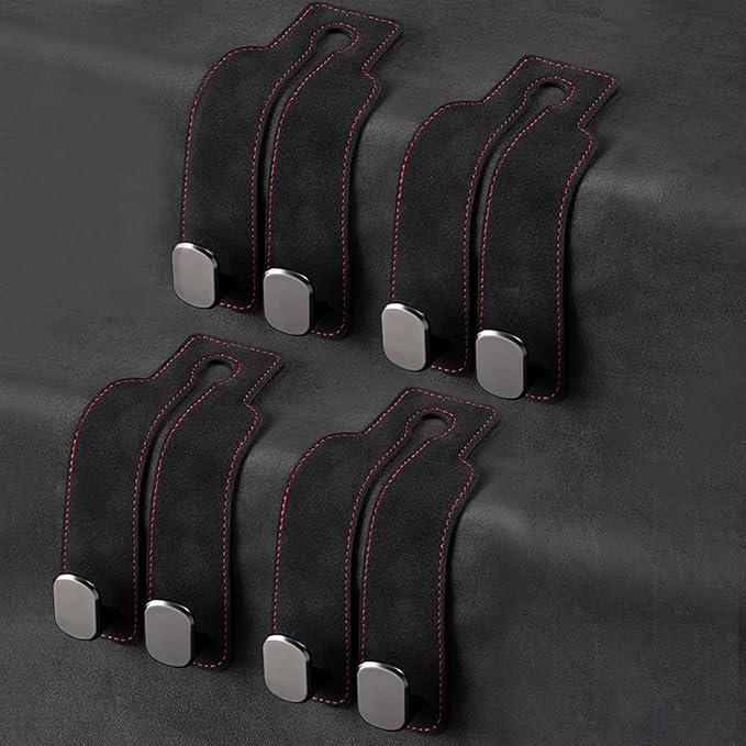 Leather Car Hooks, Car Back Seat Hooks, Car Headrest Hooks Universal for Bag Hooks, Ideal for Back Seat Storage﻿ (4pack-black)