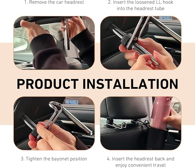 Cuymoap 2 PCS Car Headrest Hooks, 10 KG Load Bearing Anti-slip Hanging Hanger, Rotatable Hidden Storage Hook, Universal Multifunction Seat Back Organizer for 0.47" - 0.59" Tube Diameter (Black)