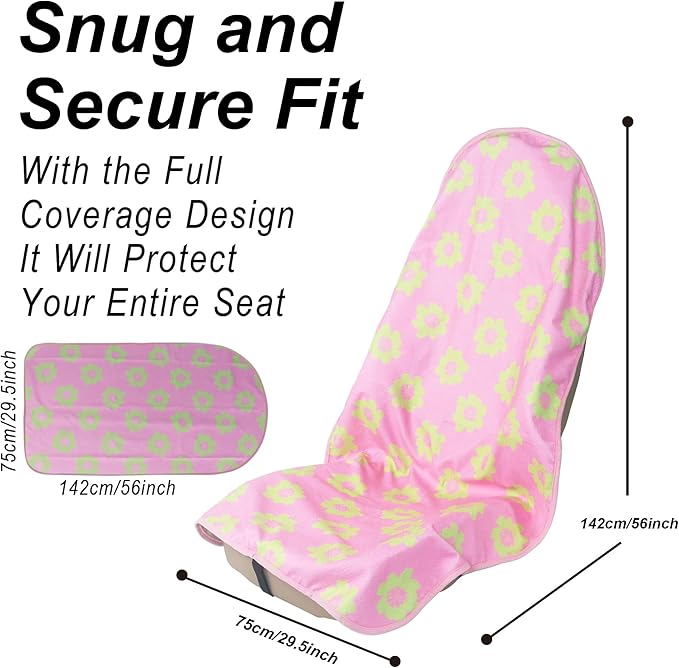 LoyaGour Car Seat Cover Protector Front Seats,for Gym Workout,Running,Swimming,Beach and Hiking,Waterproof Sweat Towel Bucket Seat Covers for Cars SUV Trucks (Flower and Pink, 2Pcs)