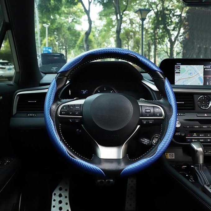 3pcs Carbon Fiber Car Steering Wheel Cover, Segmented Anti-Skid Steering Wheel Protector, Universal 99% Steering Wheel, Butterfly Steering Wheel Cover Women Men, Car Accessories Interior (Blue)