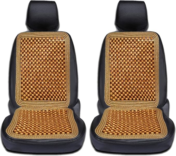 VaygWay Wood Beaded Comfort Seat Cushion Seat Cover – 2 Pcs. Wooden Beaded Car Seat Cover – Natural Wood Double Strung Beads – Massage Comfort Cover Car Seat – Universal SUV Auto