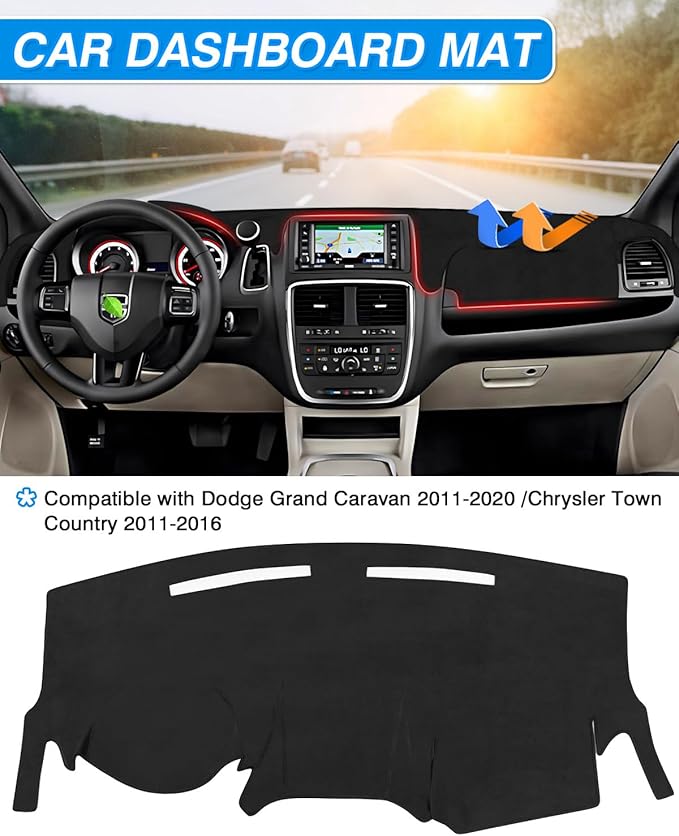 CARTIST Dashboard Cover Custom Fit for Dodge Grand Caravan 2011-2020 /Chrysler Town Country 2011-2016 Accessories Dash Cover Mat Pad Black
