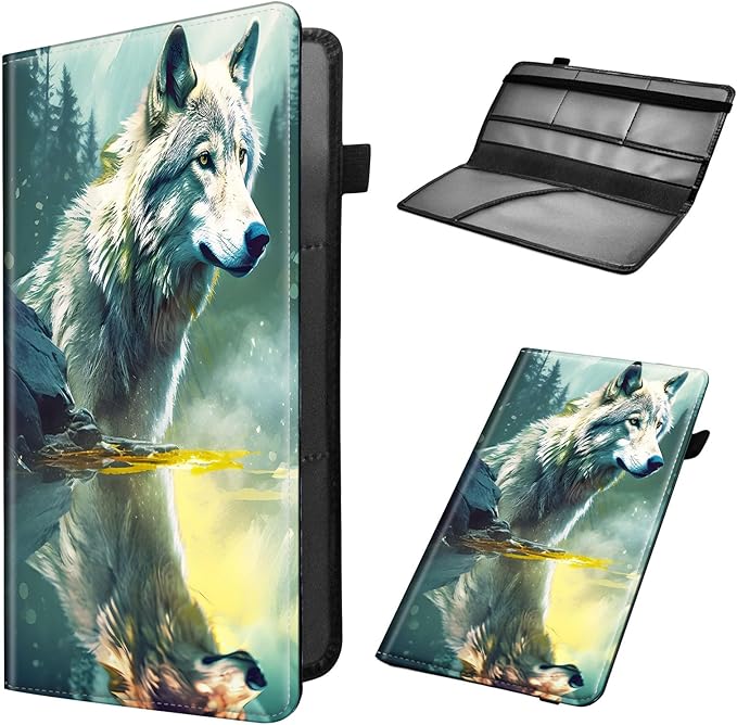 Mxfdegf Car Registration & Insurance Holder, Leather Glove Box Organizer, Cool Accessories for ID, Driver's License Cards & Essential Documents, Business Cards, Men & Women, Forest Wolfs