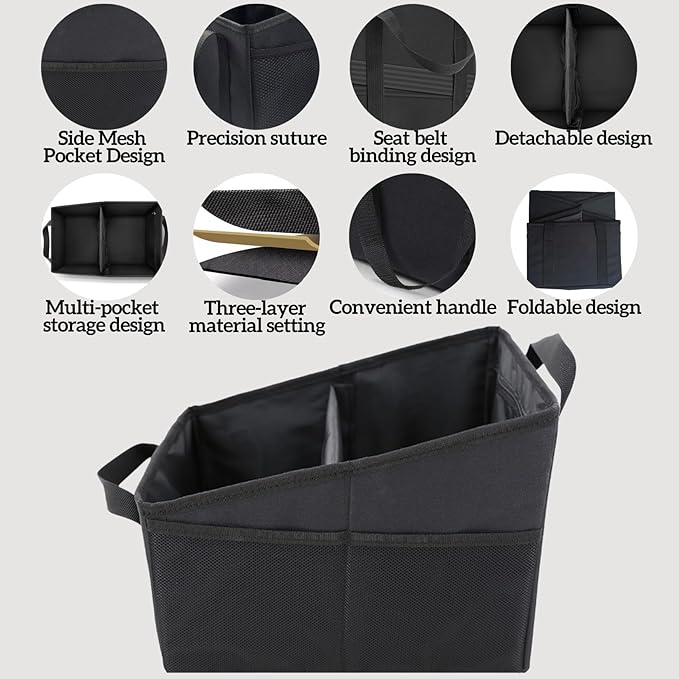 Car Seat Organizer for Front & Back Seat, Passenger Seat Storage Caddy with Divider, Mesh Pockets & Handles, Foldable Waterproof Car Organizer for Kids & Adults