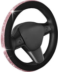 Carbella Leatherette Crystal Bling Steering Wheel Cover for Car SUV, Glitter Sparkle Rhinestone Cute Car Accessories for Women Universal Fit Standard Size (Fits 14.5"-15") - Black w/Pink Bling