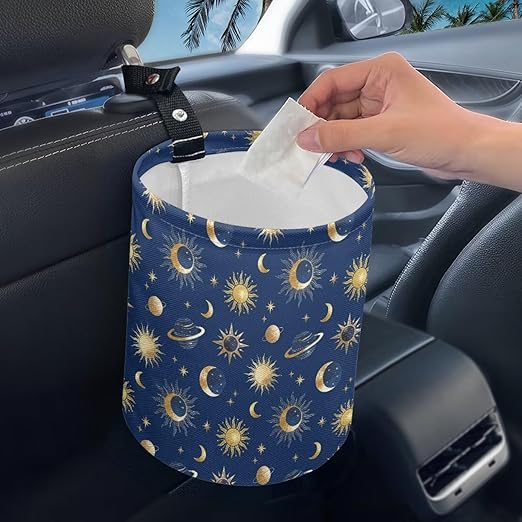 Brosoneto Moon Star Car Trash Can, Cute Car Trash Bag, Hanging Organizer and Storage Bag, Universal Fit for Front Seat, Back Seat, Floor, Headrest