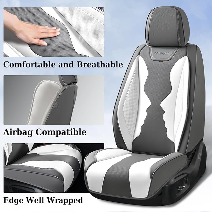 Coverado Car Seat Covers Full Set, Seat Covers for Cars, Front Seat Covers and Back Seat Cover Waterproof Leather Automotive Seat Cover, Universal Car Interior Protectors Cushion for Most Cars