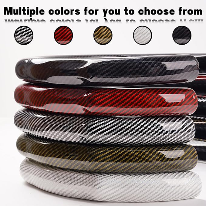 Carbon Fiber Car Steering Wheel Cover, Leather Non-Slip Vehicle Steering Wheel Cover for 14.5-15 Inch, Comfortable Auto Interior Protector Decoration Accessories, Universal Fit(Black)
