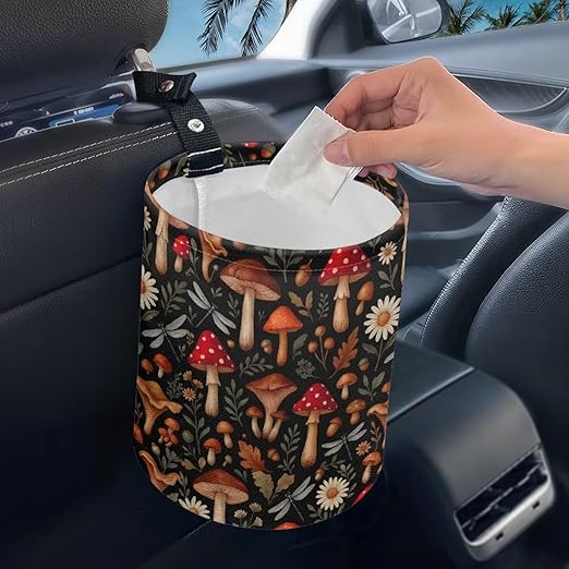 Brosoneto Mushroom Dragonfly Car Trash Can Portable Dustbin Bin Waste Basket Car Accessories Interior for Front Seat, Back Seat, Floor, Headrest