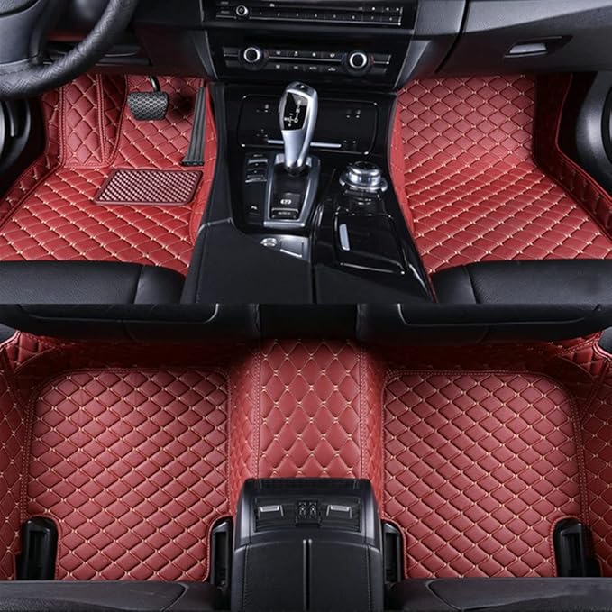Custom Waterproof Leather Car Floor Mats Fit for Most Car SUV Truck & Sportscar All Weather Protection Vehicles (Wine Red)