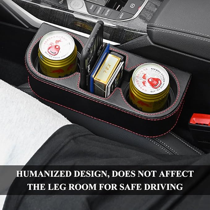 Car Cup Holder Gap Filler Organizer, Multifunctional Auto Front Console Gap Filler with Cup Holder, Leather Extra Cup Holder Storage Box for Car Truck SUV, Car Accessories (Black)