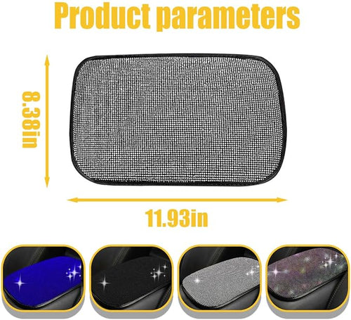 11.9''×8.4'' Bling Car Center Console Cover, Crystal Diamond Arm Rest Cover for Car, Soft Elbow Pillow Automotive Armrest Seat Box Cover, Arm Rest Protective Cushion Pad for Women Men (White)