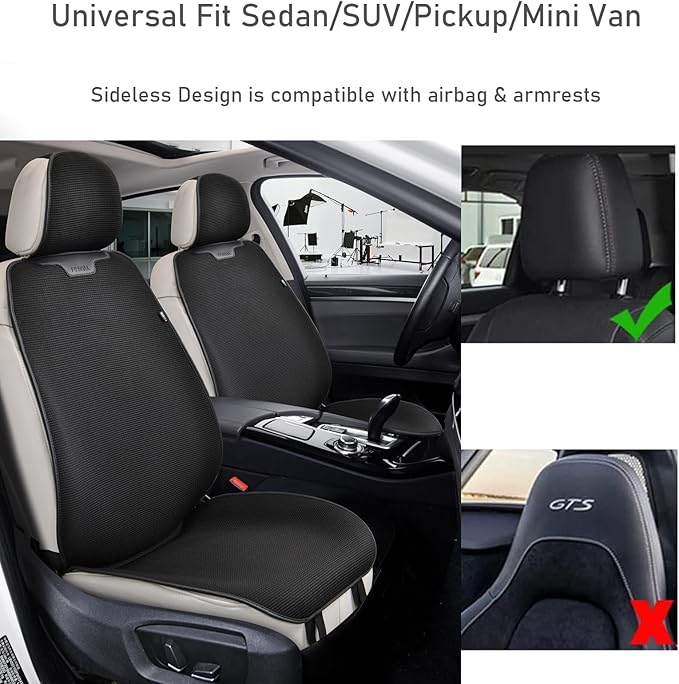 Car Seat Cover Ultra-Thin Ice Silk Woven Fabric, 3D Elastic Fiber Structure with Silicone Non-Slip Base Fabric, All-Season Front Seat Covers for Cars and SUVs (black1)
