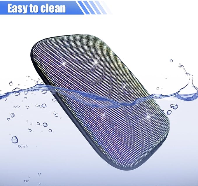 11.9''×8.4'' Bling Car Center Console Cover, Crystal Rhinestone Arm Rest Protective Cushion Pad, Diamond Soft Elbow Pillow, Auto Interior Decoration Accessories for Women Girls (Colorful)