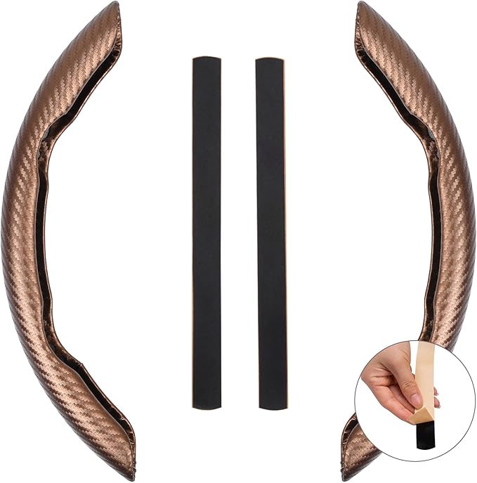 CAR PASS Carbon Fiber Steering Wheel Cover, Segmented Wheel Protector Non-Slip Sporty Car Accessories, Universal Fit for D-Shape O-Shape 14.5" to 16" Steering Wheels for Men Women, 2pcs Brown Carbon