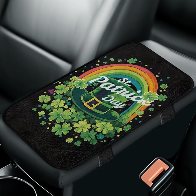 Bulopur St. Patrick's Cuckold Car Center Console Cushion Pad Flannel Center Console Cover Easy to Install Car Decor Accessories Auto Universal Car Interior Accessories Car Arm Rest Cover
