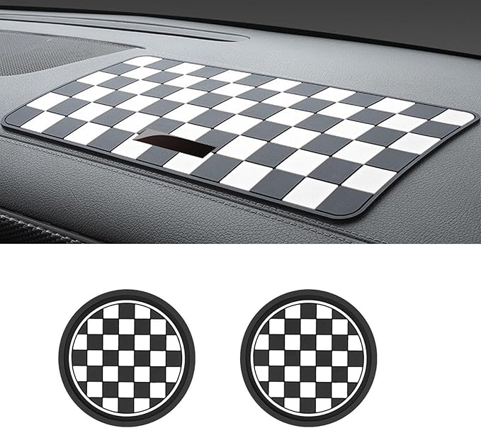 Car Interior Accessories Set – 2PCS Silicone Cup Holder Coasters & 1PCS Anti-Slip Dashboard Pad, Universal Non-Slip Rubber Mat for Phone Keys Sunglasses, Fit for Car SUV Truck