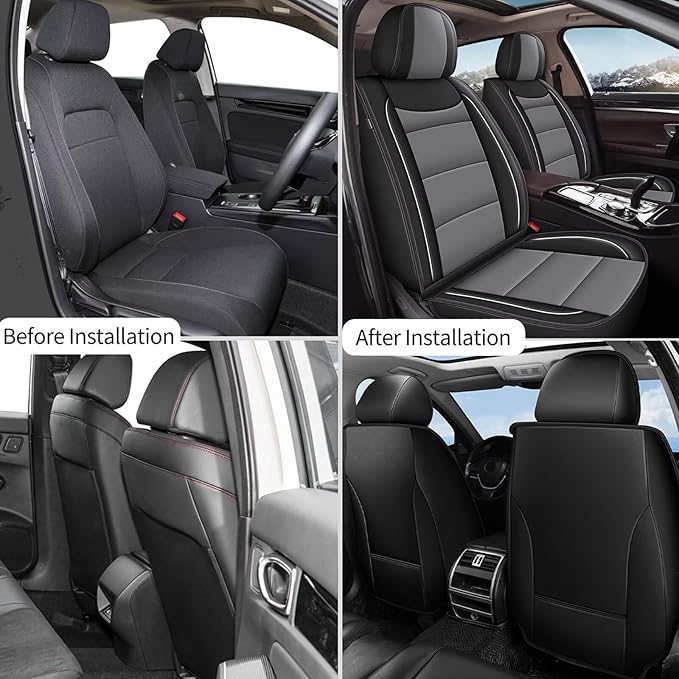 YORKNEIC 2 Front Seat Covers Fit for Kia Soul 2010-2024 2025: Leather Car Seat Covers - Waterproof Car Seat Protector Compatible Airbag (Black & Grey)