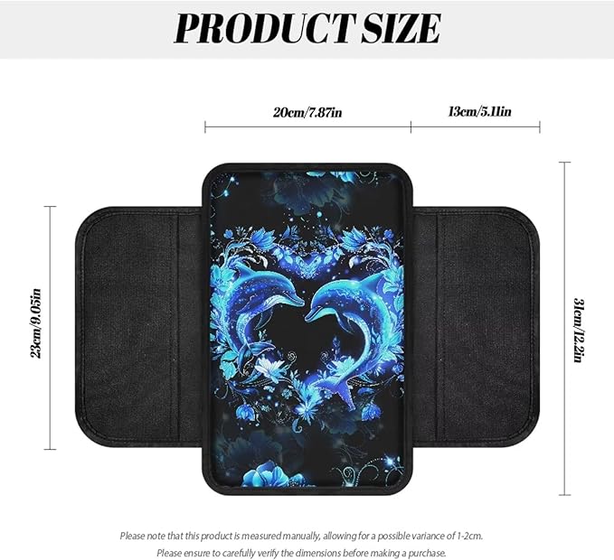 BIGCARJOB Neon Dolphin Car Center Console Cover with Side Storage Auto Interior Accessories Cute Car Armrest Seat Box Cover Cushion Universal Car Armrest Organizer