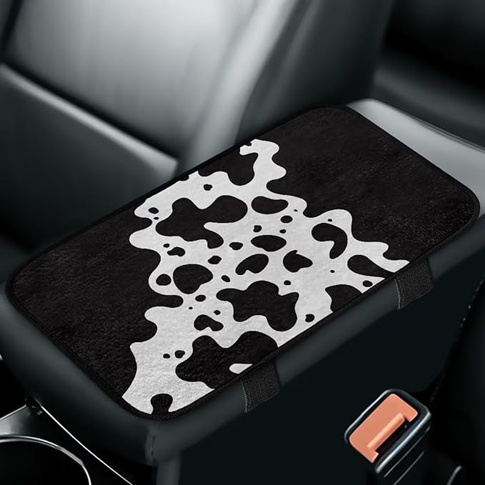 Bulopur Cow Print Armrest Cover Car Center Console Cover Flannel Armrest Cover Protec Car Center Console Cover Accessories Universal Car Interior Accessories Car Arm Rest Cover