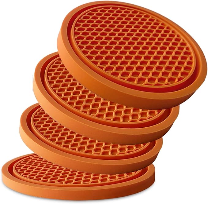 KULOLO Car Cup Holder Coaster 4 Pack - Non Slip & Shockproof,Flexible PVC Rubber Insert for Car/Truck/SUV/Van (2.75"x0.2") Universal Fit Auto Cup Holders Accessories for Women and Man (Orange)