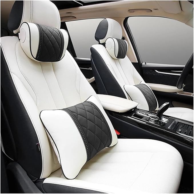 Luxury NAPPA Headrest Compatible For Mercedes Maybach S-Class Leather Lumbar Pillows Car Neck Travel Seat Cushion Support Car Accessories(Black Maybac)