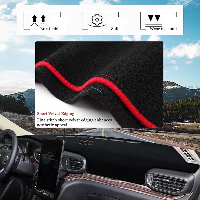 Blazeray Dash Cover Mat for Ford Explorer 2020 2021 2022 2023 2024 Dashboard Cover Nonslip Dash Board Protector Mat Interior Accessories Sunshade Anti Glare Pad Carpet Sunshield(Black Edge)