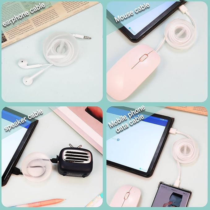 9 Pcs Charging Cord Organizer Portable Charger Cord Holder Round Storage Cable Winder Retractable Cable Management Flexible USB Cable Reel for Home Office Classroom, Transparent