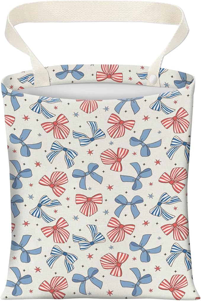 AXZOPDE Cute Car Trash Can, Hanging Canvas Car Back Seat Organizer and Storage Bag, Funny Car Trash Bag for Travelling, Outdoor Cute Blue Red Bow