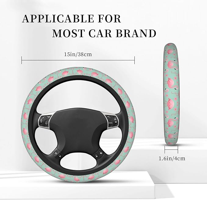 Flamingoes Pattern Neoprene Steering Wheel Covers Women Men Car Accessories, Universal 15 Inch Fit Auto, Suvs, Truck