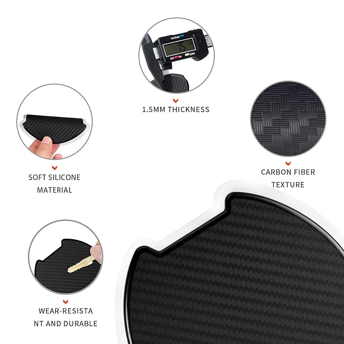 TANGSEN 4Pcs Universal 3D Carbon Fiber Texture Automotive Door Cup Handle Recess Paint Protector Cover Scratch Non-Marking Silicone Personalize Pad Sticker (Black,L)