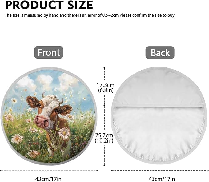 Cow Grass Daisy Flower Pattern Steering Wheel Sun Shade Cover Keep Cool in Summer Steering Wheel Sun Shade Cooling Cover for Car Truck Van SUV Steering Wheels Accessories