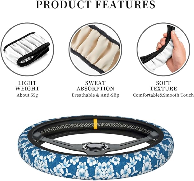 Hawaiian Flowers Universal Fit Steering Wheel Cover for Car, Truck, and SUV, Durable Steering Wheel Protection