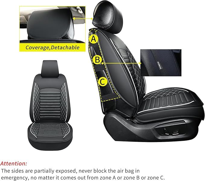 Vankerful Leather Seat Covers for Cars,Car Seat Covers Full Set,Automotive Seat Covers for Trucks,SUV,Leatherette,Universal Fit,Airbag Compatible Vehicles Seats Cushions(Full Set,Black-White)