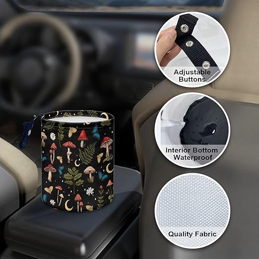 Brosoneto Mushroom Butterfly Car Trash Can Car Accessories Interior Garbage Bin Hanging Portable Dustbin Bin Waste Basket Collapsible
