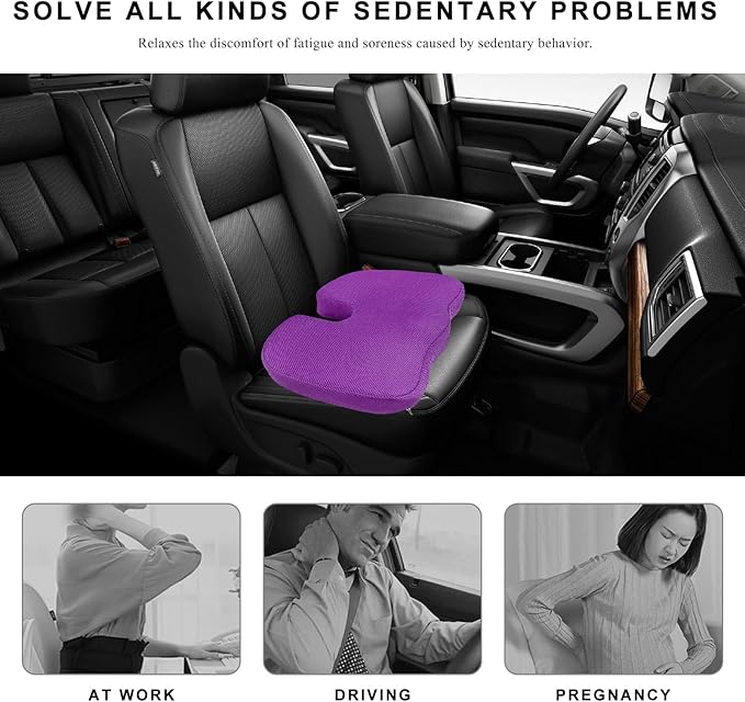 Car Seat Cushion, Memory Foam Cushion for Tailbone Pain & Sciatica Relief, Ergonomic Seat Cushion Comfortable Chair Relief Pillow for Car Office Wheelchair, car Accessories (Purple, Mesh)