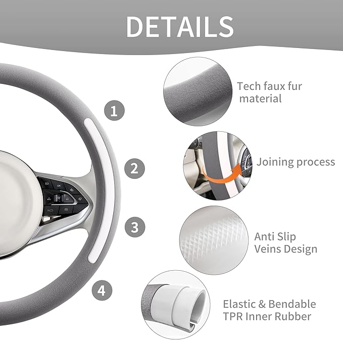 Steering Wheel Cover, Universal 15 inch, Faux Leather Steering Wheel Protector, Anti-Slip, Breathable & Heating-Compatible for Cars Trucks SUVs Vans