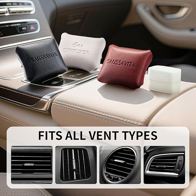 Car Air Freshener Diffuser Crisp Drive Scented 2 Pack, Car Fresheners Vent Clip Leather Design, Car Diffuser for 30 Days Long Lasting WineRed