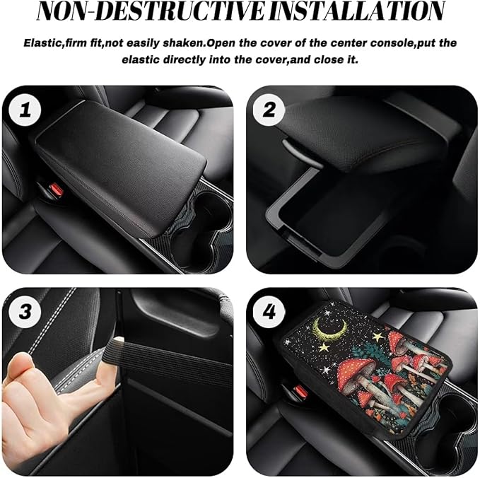 BIGCARJOB Mushroom Print Car Center Console Cover with Side Storage Moon Mushroom Print Car Armrest Cover Cushion Auto Seat Center Console Pads Universal Car Interior Accessories