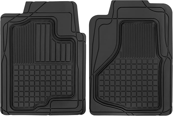 Motor Trend 2-Piece Premium All Weather Rubber Floor Mats for Cars SUVs Trucks, Heavy Duty Universal Fit Trim To Fit Protection (2 Front Floor Mats)
