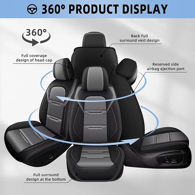 YORKNEIC Seat Covers Fit for Hyundai Accent 2017-2025 Front Seat Covers Leather Vehicle Seat Cushion for Accent with Airbag Compatible(2 Seats,Black&Grey)